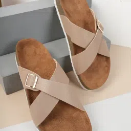 Mozafia Women's Beige Cross Strap Sandals-picture-41