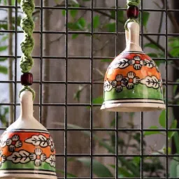 Gathari Green Ceramic Wall Hanging Macrame Bells - Set of 2 image 2