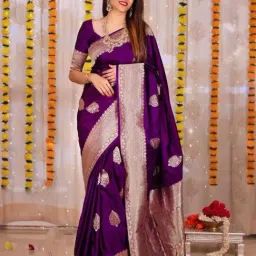 SHUBHKALA Purple Silk Woven Saree With Unstitched Blouse-image-16