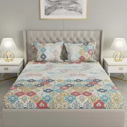 Raymond Home Shubham Red & Yellow 120 TC Cotton King Bedsheet with 2 Pillow Covers image 2