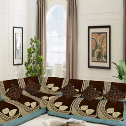 SAWNA HOMES Coffee Brown Embroidered Velvet Sofa Cover With Coushion Covers-image-65