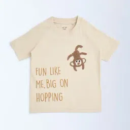 HOP Kids by Westside Beige Animal Design Cotton T-Shirt-image-7