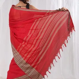 Unnati Silks Red Cotton Woven Saree With Unstitched Blouse image 2