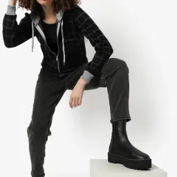 Campus Sutra Black Cotton Chequered Jacket image 3