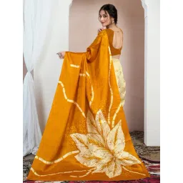 Satrani Yellow Silk Blend Floral Saree With Unstitched Blouse image 4