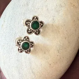 Arte Jewels 925 Sterling Silver Green Stone Flower Studs Earring For Women & Girls-picture-35