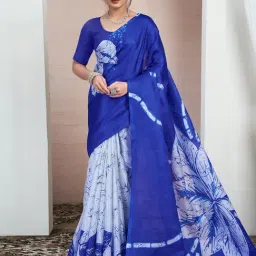 Satrani Blue Silk Blend Floral Saree With Unstitched Blouse-picture-28