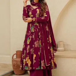 KALINI Women Floral Printed Panelled Kurta with Palazzos & With Dupatta image 4