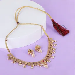 Thrillz Gold-Plated Artificial Stones Studded & Pearls Beaded Necklace And Earrings-picture-17