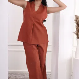 Moda Rapido Pure Cotton Mandarin Collar Neck Tunic With Palazzos Co-Ords-picture-24