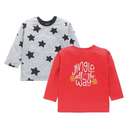 Kadam Baby Set Of 2 Christmas Theme Full Sleeves Jingle Text & Stars Printed Tees - Red & Grey-picture-18