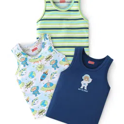 Babyhug 100% Cotton Sleeveless Sando Astronaut Print Pack Of 3 - Green & Blue-picture-28