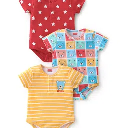 Babyhug 100% Cotton Knit Half Sleeves Striped & Stars Printed Onesies Pack of 3 - Multicolour-image-84