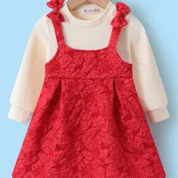 Kookie Kids Full Sleeves Frock with Floral Design & Bow Applique - Red-picture-15