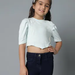 Tales & Stories Viscose Half Sleeves Solid Crop Top - Mint-picture-18