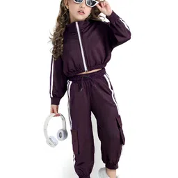 Ollington St. Full Sleeves Winter Wear Co-Ord Set ofFront Zipper Jacket & Joggers with Cargo Pockets - Wine-picture-17