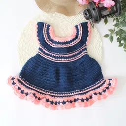 Woonie Sleeveless Crochet Self Design Frilled Hem Dress - Blue-picture-17