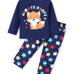 Babyhug Cotton Knit Full Sleeves Night Suit With Fox Print - Navy Blue-picture-14