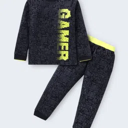 Unicorns Cotton Full Sleeves Gamer Text Printed Tee With Coordinating Pajama Set - Black-picture-12