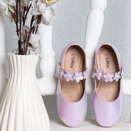 Toothless Floral Applique Detailed & Pearls Embellished With Velcro Closure Mary Jane Ballerinas - Pink-picture-37