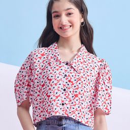 StyloBug Viscose Rayon Half Sleeves Abstract Printed Shirt Sytle Top - White-picture-22