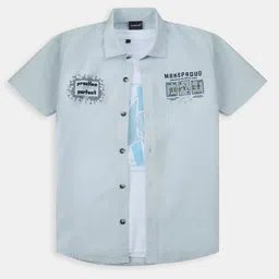 CAVIO Cotton Woven Half Sleeves Perfect Text Printed Shirt & Tee Set - Sky Blue-picture-31