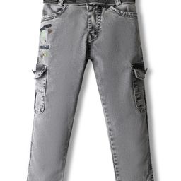 Rikidoos Denim Woven Star Embroidered Jeans With Belt - Grey-picture-31