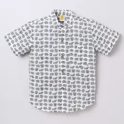 Aww Hunnie Cambric Woven Half Sleeves Baby Elephants Printed Shirt - White-picture-22