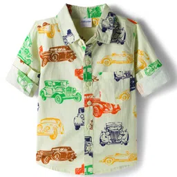 Babyoye 100% Poplin Woven Full Sleeves Shirt With Vehicle Print - Light Green-picture-12