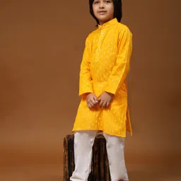 P-MARK Cotton Woven Full Sleeves Abstract Printed Kurta Pyjama Set - Yellow-picture-16