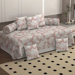 Bromwick 8 Pcs Pink & White Printed Bedsheet With Bolster & Cushion Covers-image-9