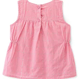 Babyhug Cotton Lurex Sleeveless Woven Top with Bow Detailing - Peach image 2