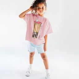 Nautinati Cotton Half Sleeves Boba Tea Printed Tee - Pink image 4