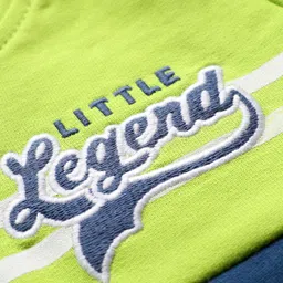 Babyhug Cotton Knit Full Sleeves Hooded Sweatjacket With Text Embroidery & Kangaroo Pockets - Navy Blue & Green image 3