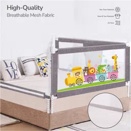 R for Rabbit Safari Baby Bed Rail Breathable Mesh with Storage Pocket Adjustable Height Foldable One Side Bed Protector 6.5 ft - Grey image 3