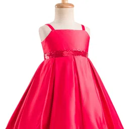 Babyhug Satin Woven Full Sleeves Party Fress with Shrug Bow & Sequin Detailing - Red image 3