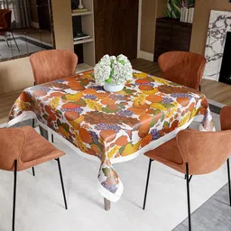 Kuber Industries White & Brown Printed Waterproof 4-Seater Table Cover-picture-32
