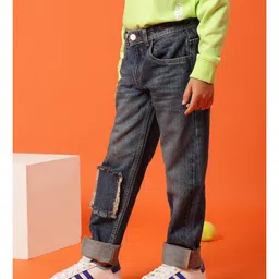 Tales & Stories Cotton Dad Fit Solid Jeans - Blue image 5