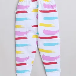 BUMZEE Cotton Knit Full Length Lounge Pants withAbstract & DonoutPrint Pack of 2 - White & Yellow image 4