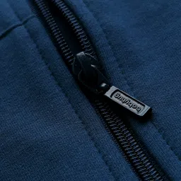 Babyhug Cotton Knit Full Sleeves Hooded Sweatjacket With Text Embroidery & Kangaroo Pockets - Navy Blue & Green image 4