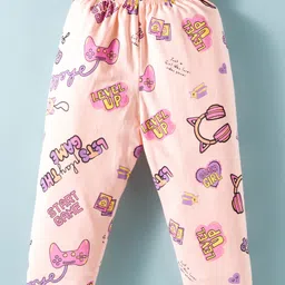 Smarty Girls Sinker Knit Full Sleeves Co-Ord Nightsuit With Gaming Theme Print - Pink image 4