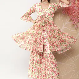 Bhama Couture Floral Printed Regular Gotta Patti Kurta With Sharara image 4