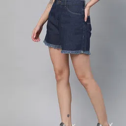 Roadster Women Blue Loose Fit Mid-Rise Denim Shorts-picture-26