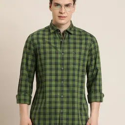 Turtle Green Cotton Slim Fit Checks Shirt-picture-34