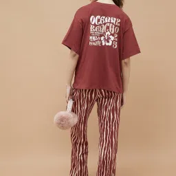 Ginger By Lifestyle Dark Red Cotton Regular Fit Printed Night Suit image 2