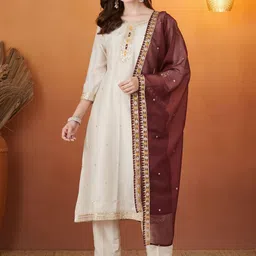 MOKOSH Women Embroidered Regular Thread Work Kurta with Trousers & Dupatta-image-8