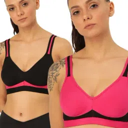 Lady Lyka Multicolor Non Wired Non Padded Sports Bra (Pack of 2)-picture-38