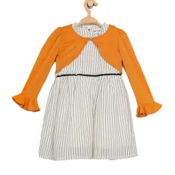 Peppermint Kids Off White & Yellow Striped Dress with Jacket-picture-11
