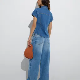 nuon women Nuon by Westside Blue Faded Denim Shirt image 2