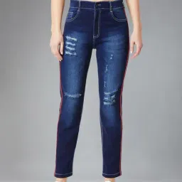 DOLCE CRUDO Blue Distressed Slim Fit Jeans-picture-43
